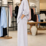 Women's Relaxed Button-Down Shirt and Wide-Leg Pants Two-Piece Set