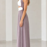 Colorblock Cutout Wide-Leg Sleeveless Jumpsuit