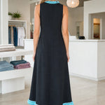 Sleeveless Beaded Trim A-Line Midi Dress