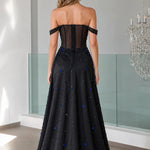 Stunning Off-The-Shoulder Beaded Evening Gown with Sheer Corset Bodice