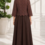 Crochet Lace Layered Maxi Dress with 3/4 Sleeves
