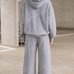 Washed Rhinestone Embellished Oversized Hoodie and Wide-Leg Pants Set