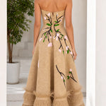 Stunning Embroidered Floral Strapless Midi Dress