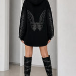 Rhinestone Angel Wing Oversized Hoodie Dress