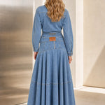 Long Sleeve Belted Button-Down Denim Maxi Shirt Dress