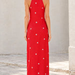 Women's Star Print Halter Maxi Dress with Fringe Hem