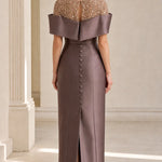 Elegant Sequin Embellished Off-The-Shoulder Midi Evening Dress