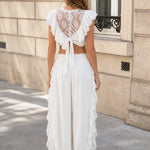 Boho Lace Ruffle Two-Piece Crop Top and Wide Leg Pants Set