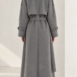 Women's Textured Longline Trench Coat with Waist Tie Belt