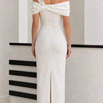 Asymmetrical Off-Shoulder Rhinestone Embellished Column Maxi Gown