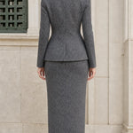 Double-Breasted Tweed Blazer and Column Maxi Skirt Two-Piece Suit Set