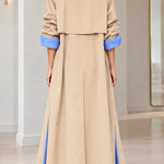 Maxi Contrast Pinstripe Lined Trench Coat with Lapel Collar
