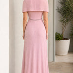 Pleated Cape Sleeve Beaded Maxi Dress with Cutout Detail