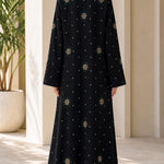 Crystal Floral Embellished Long Sleeve Modest Abaya Maxi Dress