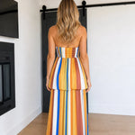 Women's Strapless Striped Tiered Maxi Dress with Smocked Back