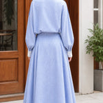 Women's Striped Boat Neck Blouson Maxi Dress with Contrast Cuffs