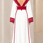 Embroidered Moroccan Caftan Maxi Dress with Fringe & Embellished Belt