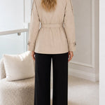 Women's Short Belted Trench Jacket Notch Lapel Lightweight Coat