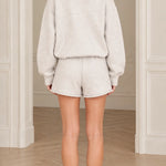 Women's Casual Crewneck Sweatshirt and Drawstring Shorts Lounge Set