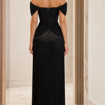 Off-The-Shoulder Beaded Lace Fringe Evening Maxi Dress
