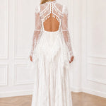 Long Sleeve Lace Corset Maxi Dress with Tassel Fringe and Cutout Back