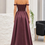 Off-Shoulder Beaded Evening Gown with Overskirt