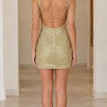 Beaded Fringe Backless Sequin Mini Cocktail Dress
