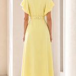 Elegant Lace-Trimmed Midi Dress with Belt