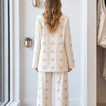 Women's 3-Piece Rhinestone Embellished Blazer Crop Top & Wide Leg Pants Set