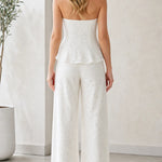 Strapless Floral Lace Peplum Wide-Leg Jumpsuit