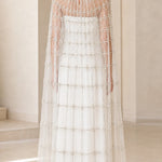 High Neck Beaded Cape Evening Gown Elegant Embellished Maxi Dress