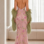 Floral Sequin Embroidered Halter Neck Mermaid Evening Gown