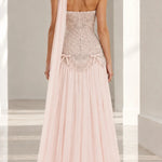 Beaded Corset Asymmetric One-Shoulder Evening Gown with Flowing Chiffon Skirt