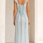 Women's Ruffled Lace Trim Maxi Dress with Lace-Up Back