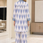 Women's Embellished Collar Ikat Print Tunic and Pants Two-Piece Set