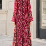 Elegant Tie-Neck Handkerchief Hem Maxi Dress with Long Sleeves