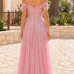 Off-Shoulder Sequin Fringe A-Line Evening Gown