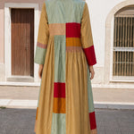 Boho Colorblock Long Sleeve Midi Dress