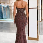 Exquisite Beaded Strapless Mermaid Evening Gown with Train