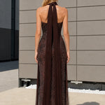 Elegance Beaded Halter Fringe Evening Gown