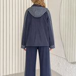 Women's Textured Contrast Zip-Up Jacket and Wide-Leg Pants Two-Piece Set