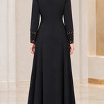 Velvet Trim Beaded Bodice Long Sleeve Maxi Dress