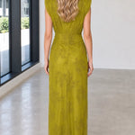 Elegance Embroidered Maxi Dress with Gold Buckle Accent