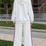 Women's Retro Striped 2-Piece Tracksuit Set Zip-Up Hoodie & Wide-Leg Pants