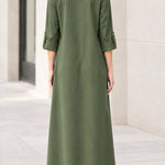 Women's Casual Collared Button-Front Maxi Shirt Dress with Pockets