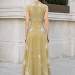 Embroidered High-Neck Sleeveless Maxi Dress