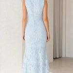 Sleeveless Floral Lace Boatneck Maxi Dress Formal Evening Gown