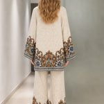 Vintage Baroque Floral Print Tunic Top and Wide Leg Pants Two-Piece Set