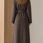 Women's Ribbed Knit Collar Longline Wool Blend Trench Coat with Belt