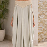 Off-the-Shoulder Pleated Yoke Kaftan Maxi Dress with Slit Cape Sleeves